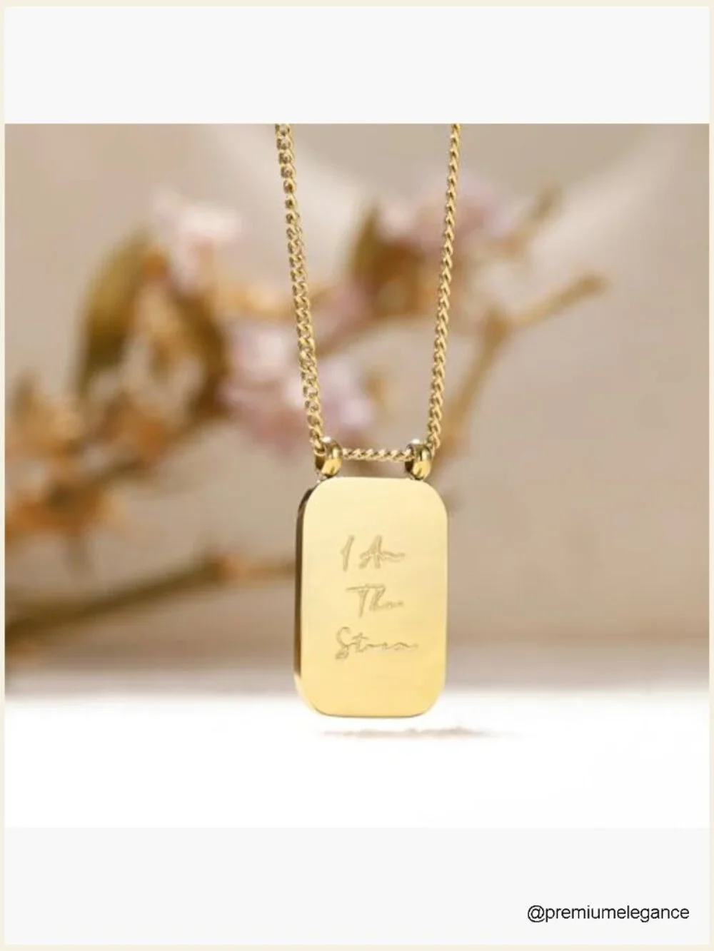 Inspirational Gold Pendant Necklace I Am The Storm Square Chain